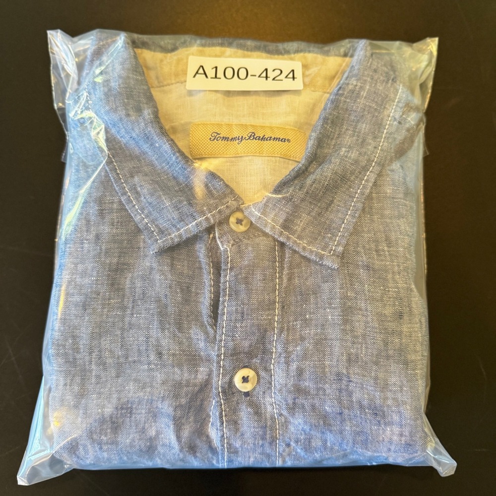Tommy Bahama Mens XL Blue 100% Linen Short Sleeve Button Down Shirt Marlin Logo - Picture 9 of 9